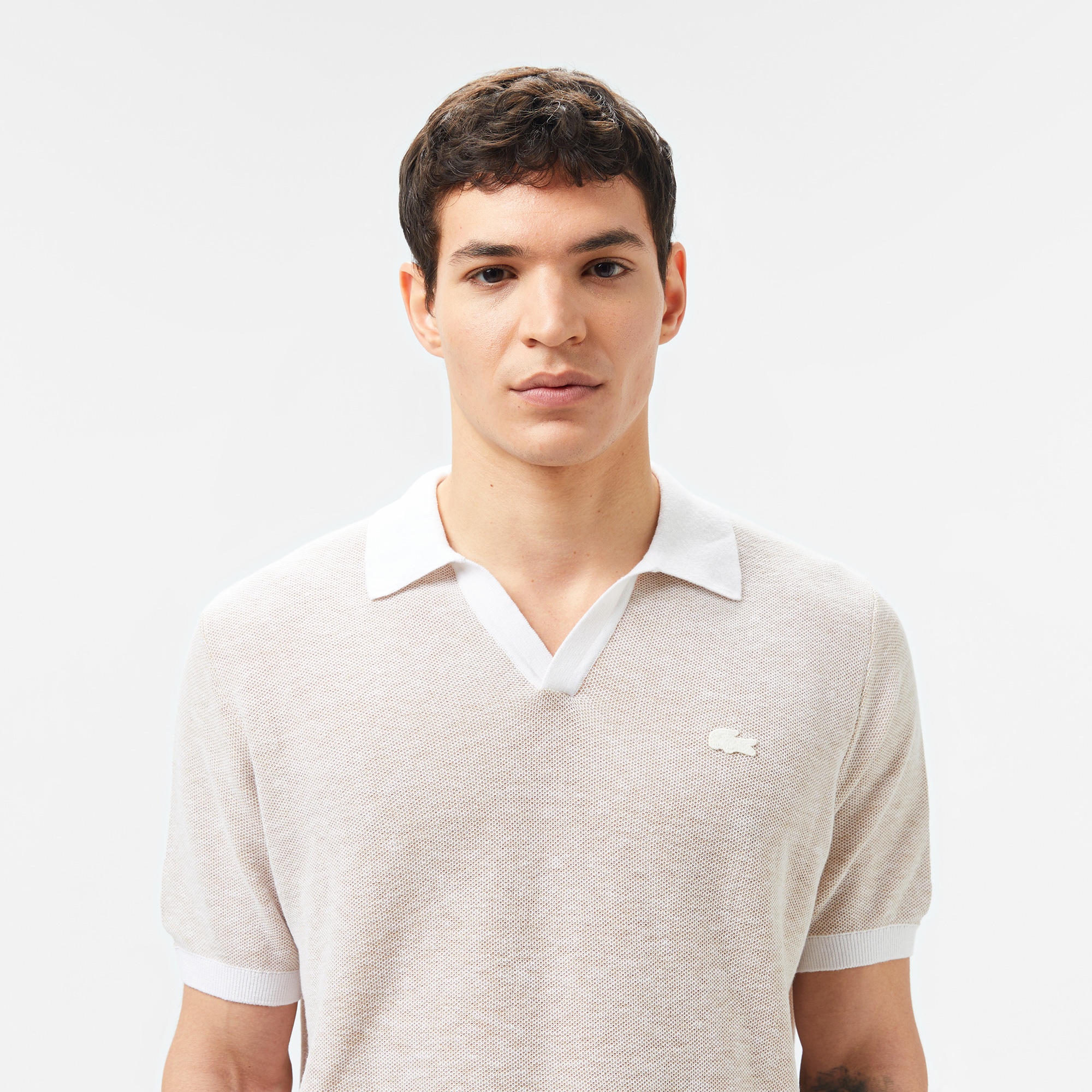 Erkek Kısa Kollu Polo Yaka Krem Triko