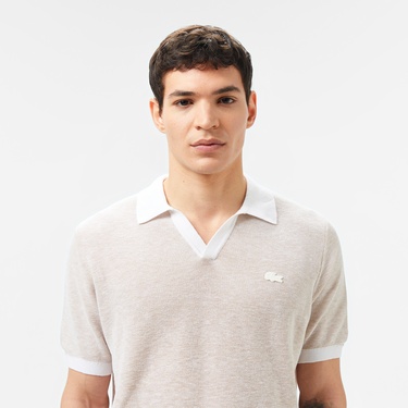  Lacoste Erkek Kısa Kollu Polo Yaka Krem Triko