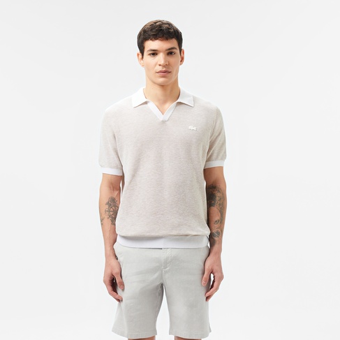  Lacoste Erkek Kısa Kollu Polo Yaka Krem Triko