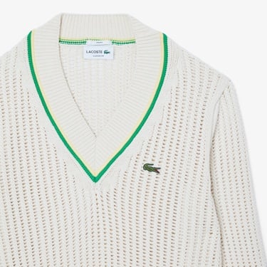 Lacoste Unisex Classic Fit V Yaka Krem Kazak