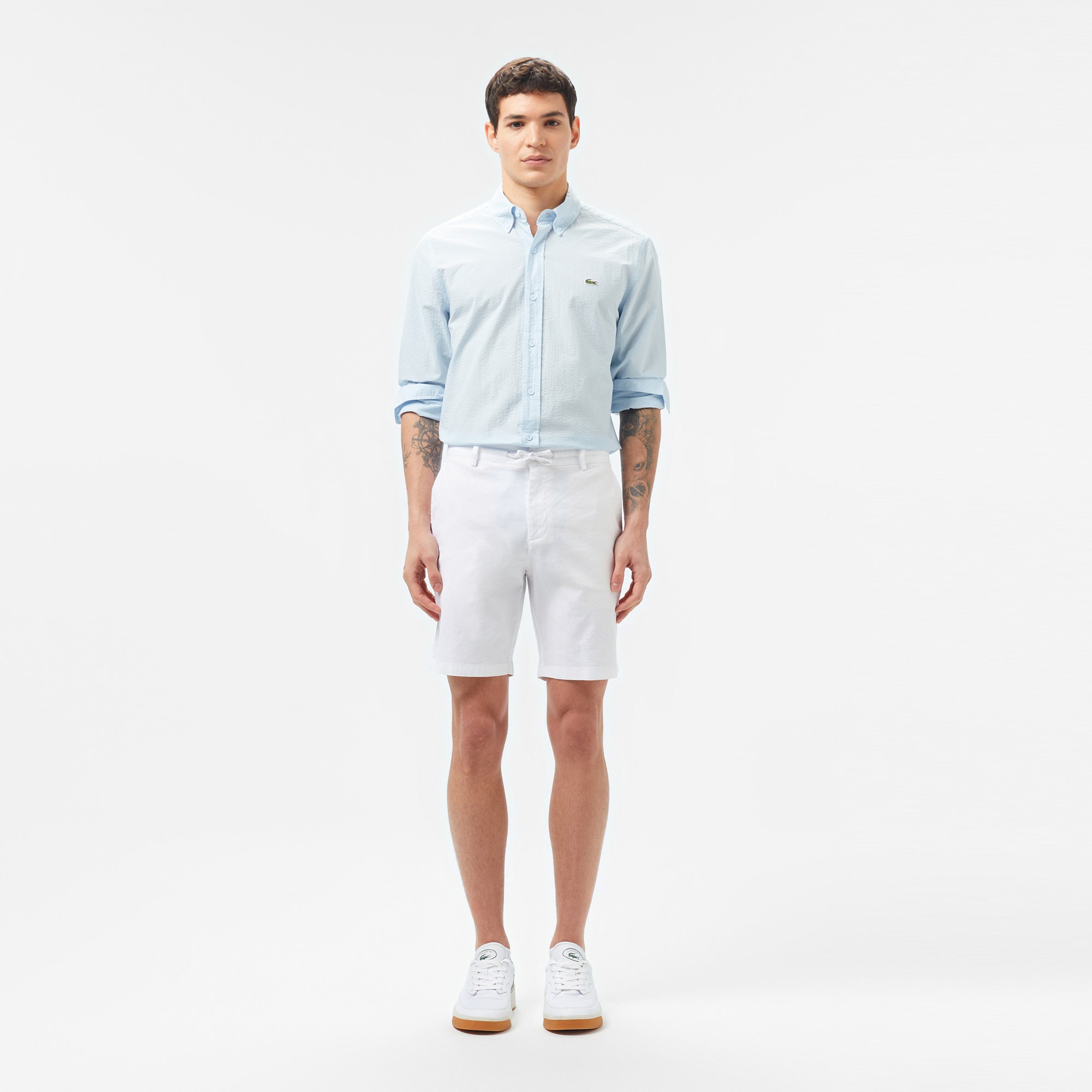 Lacoste Erkek Regular Fit Keten Beyaz Bermuda Şort