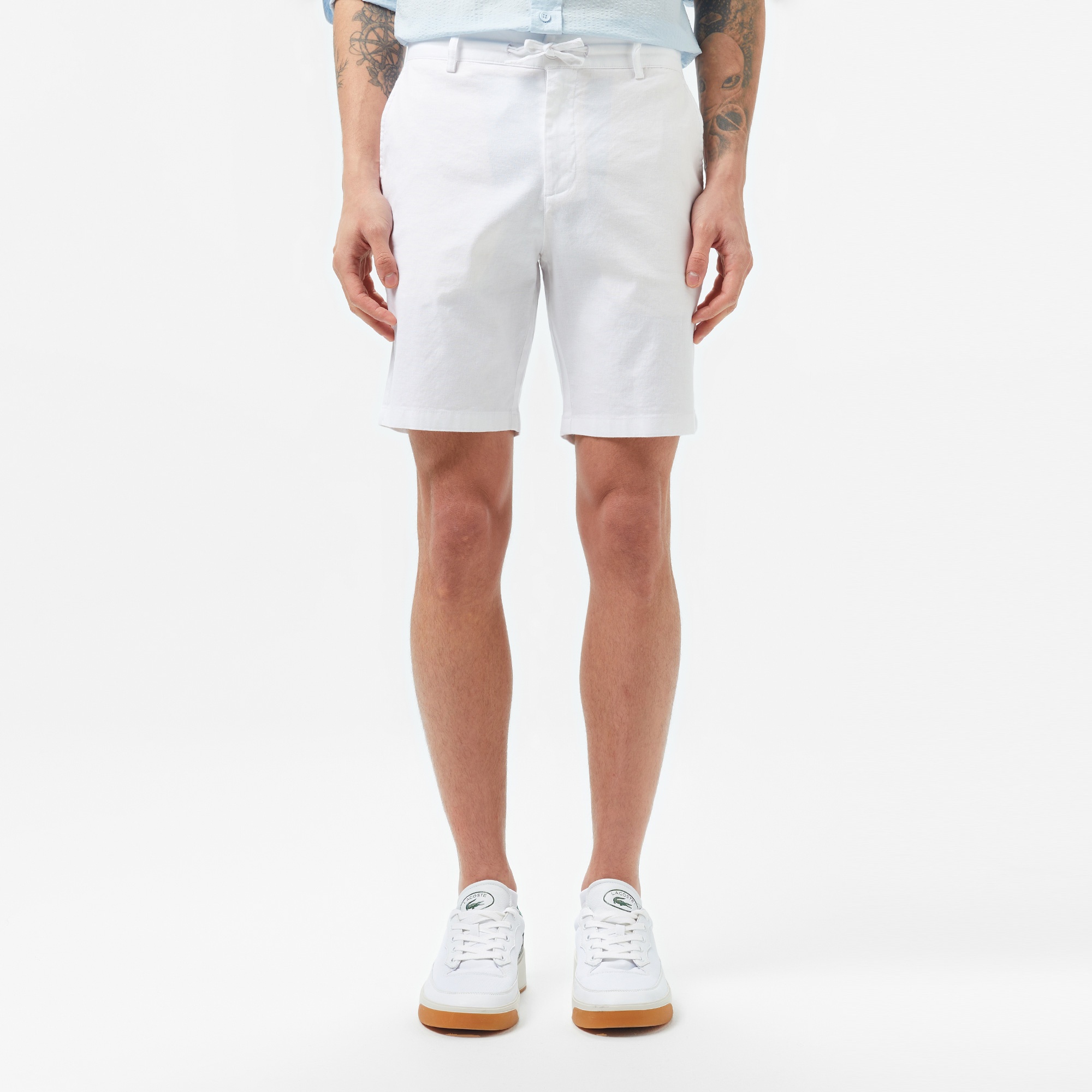 Lacoste Erkek Regular Fit Keten Beyaz Bermuda Şort