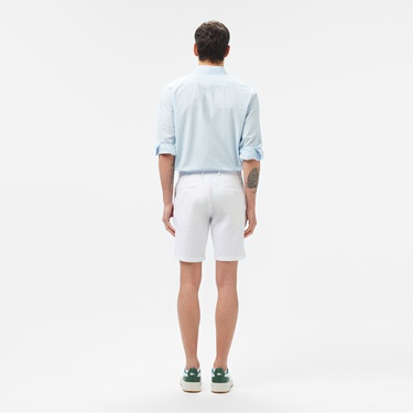  Erkek Regular Fit Keten Beyaz Bermuda Şort