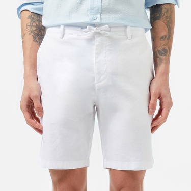  Erkek Regular Fit Keten Beyaz Bermuda Şort
