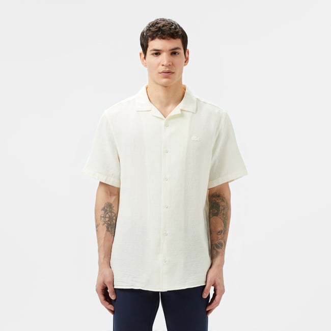  Lacoste Erkek Regular Fit Kısa Kollu Beyaz Gömlek