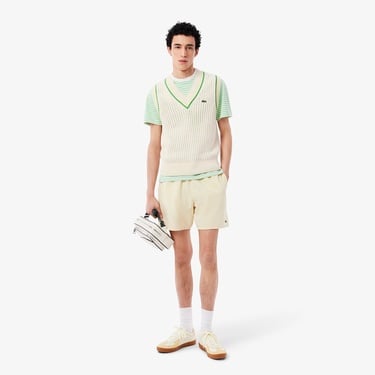  Lacoste Erkek Classic Fit Bisiklet Yaka Çizgili Açık Yeşil T-Shirt