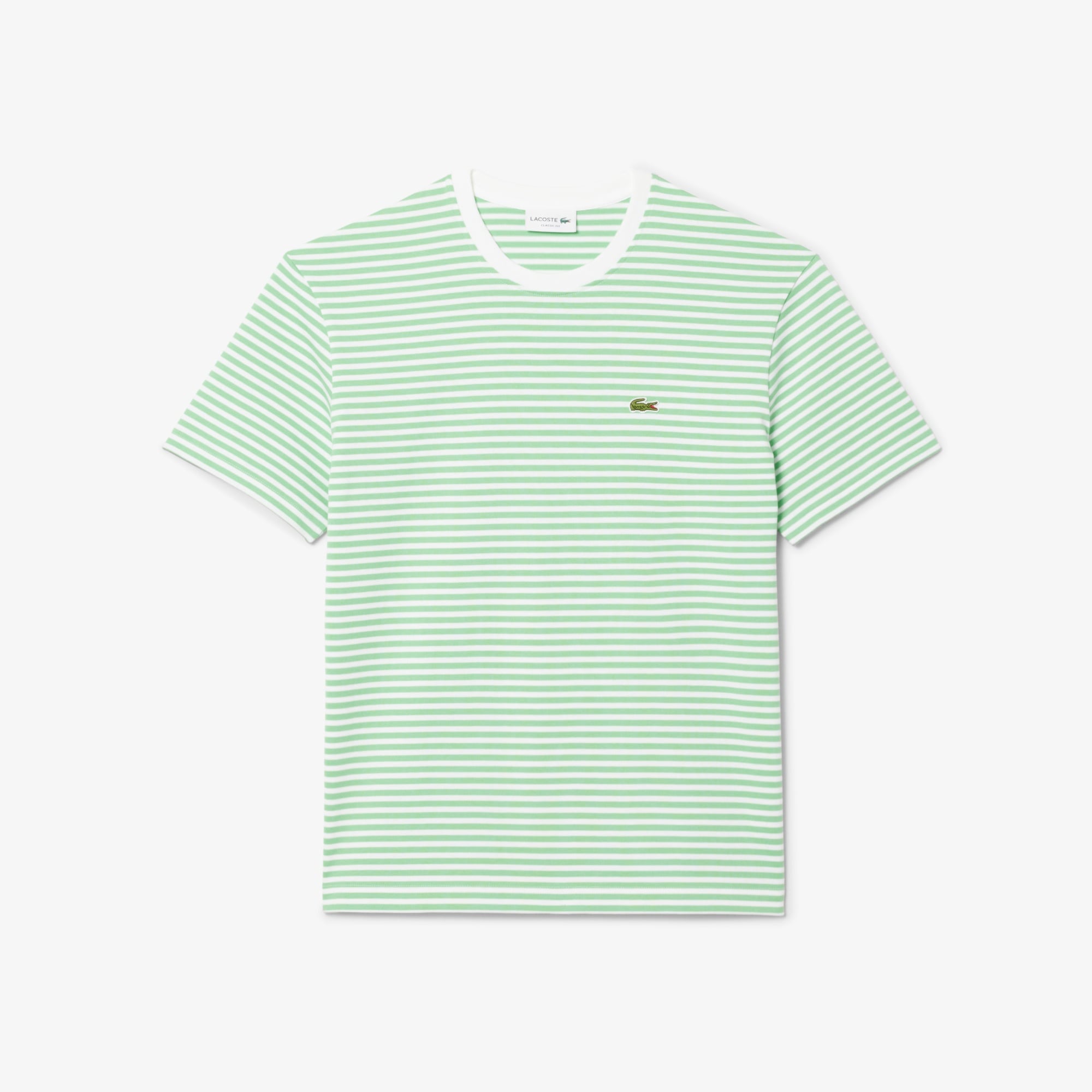 Lacoste Erkek Classic Fit Bisiklet Yaka Çizgili Açık Yeşil T-Shirt