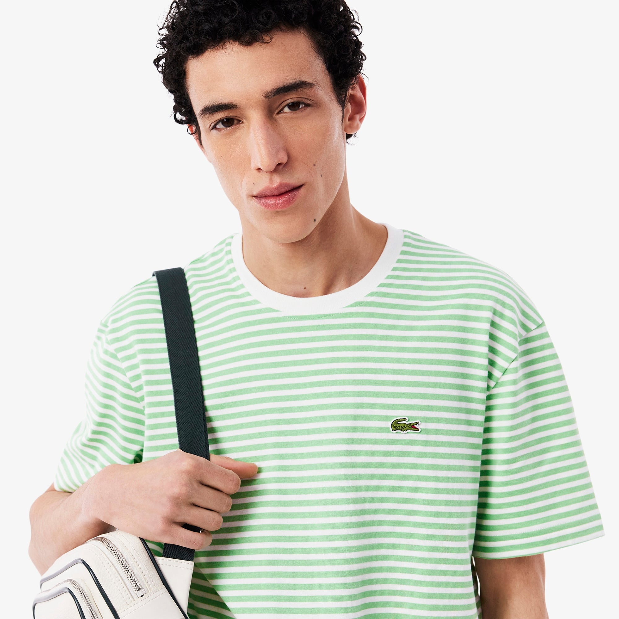 Lacoste Erkek Classic Fit Bisiklet Yaka Çizgili Açık Yeşil T-Shirt