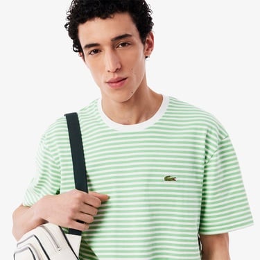  Lacoste Erkek Classic Fit Bisiklet Yaka Çizgili Açık Yeşil T-Shirt