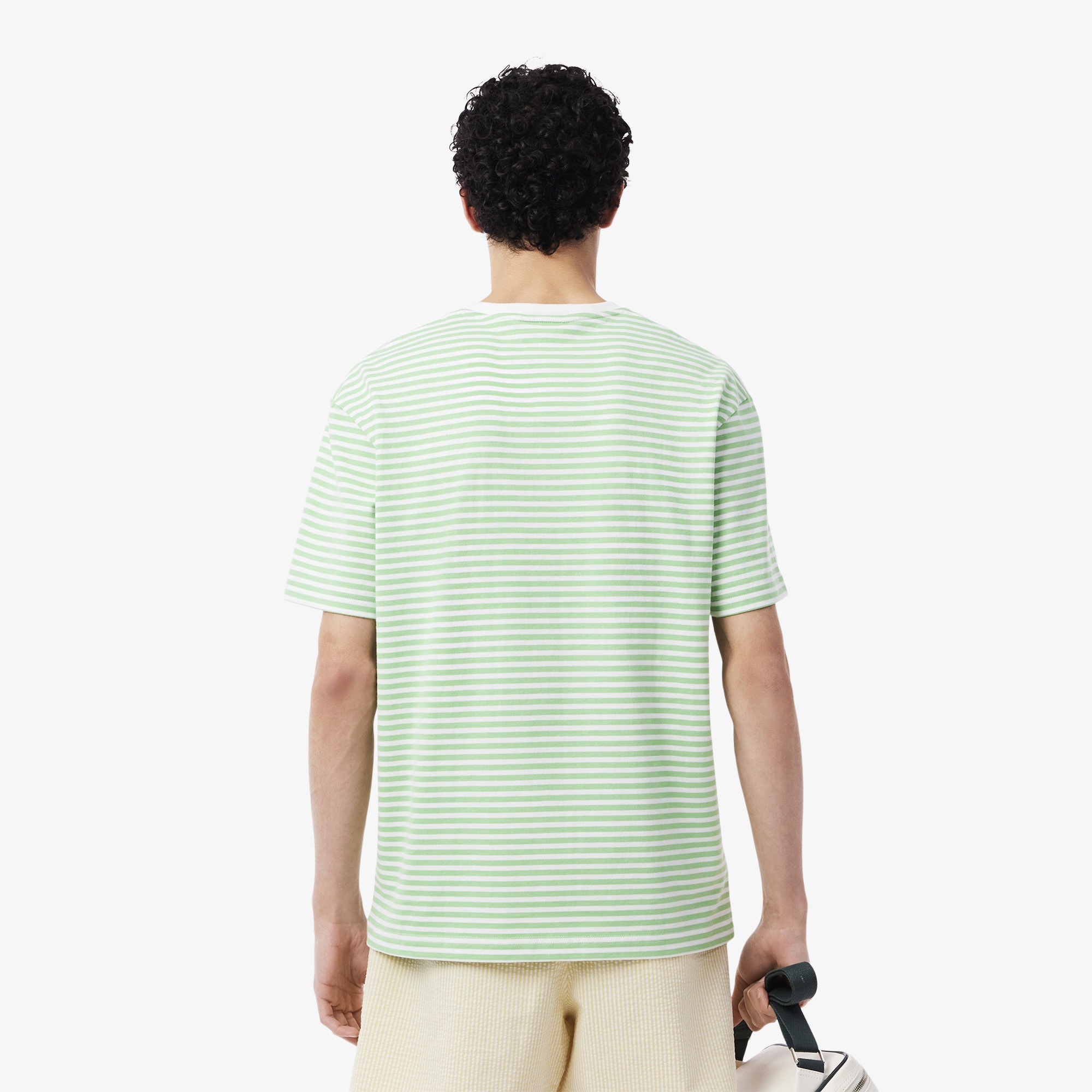 Lacoste Erkek Classic Fit Bisiklet Yaka Çizgili Açık Yeşil T-Shirt