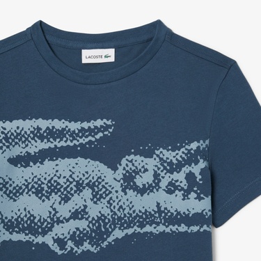  Lacoste Çocuk Bisiklet Yaka Baskılı Lacivert T-Shirt