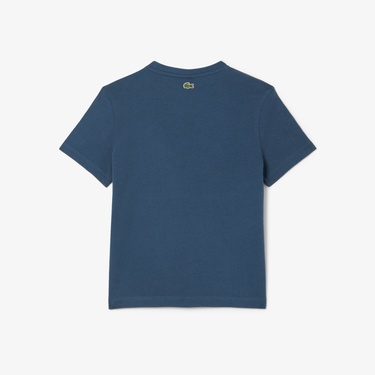  Lacoste Çocuk Bisiklet Yaka Baskılı Lacivert T-Shirt