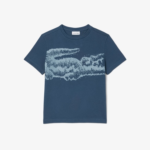  Lacoste Çocuk Bisiklet Yaka Baskılı Lacivert T-Shirt