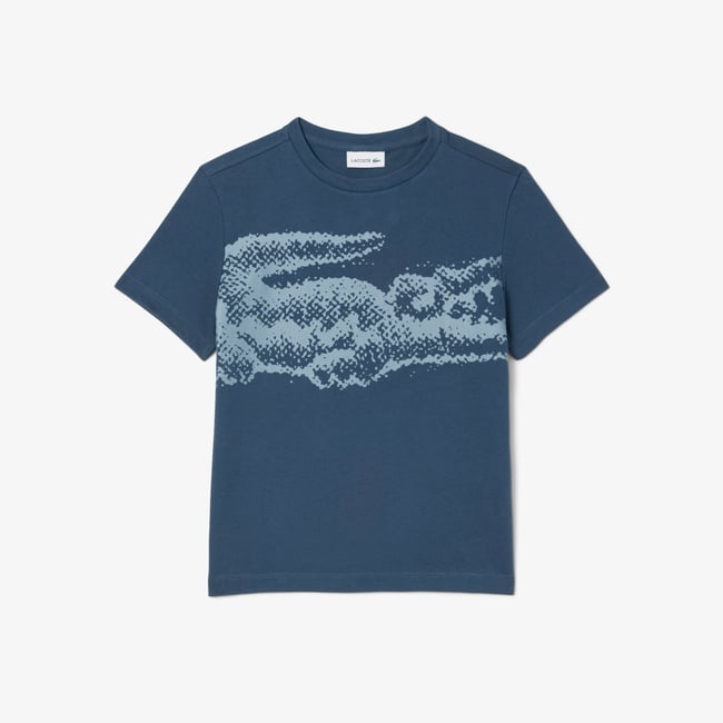  Lacoste Çocuk Bisiklet Yaka Baskılı Lacivert T-Shirt