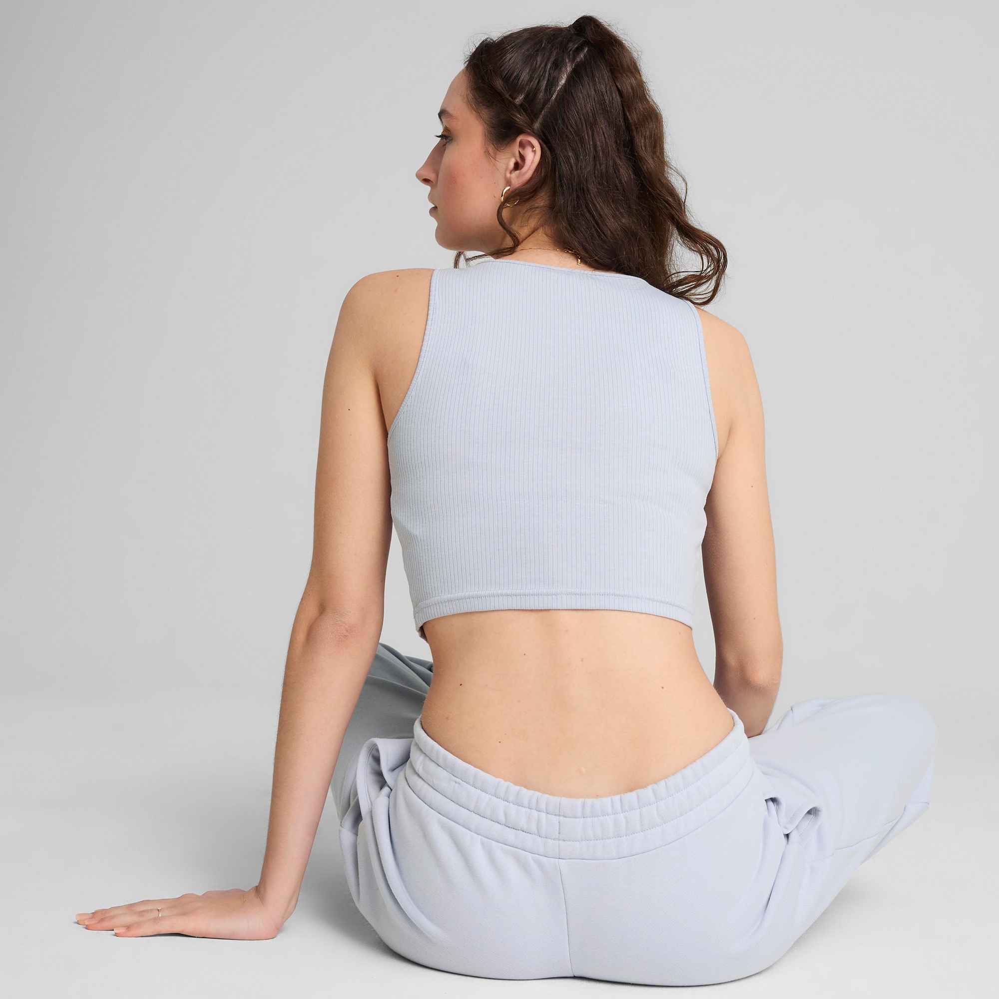 Puma Wardrobe Essentials Ribbed Crop Top Kadın Mavi Atlet