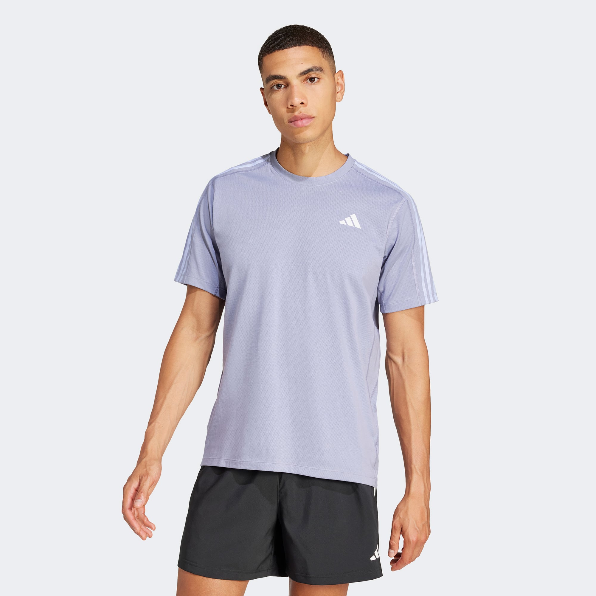  adidas Own The Run 3 Stripes Erkek Mor Koşu T-Shirt