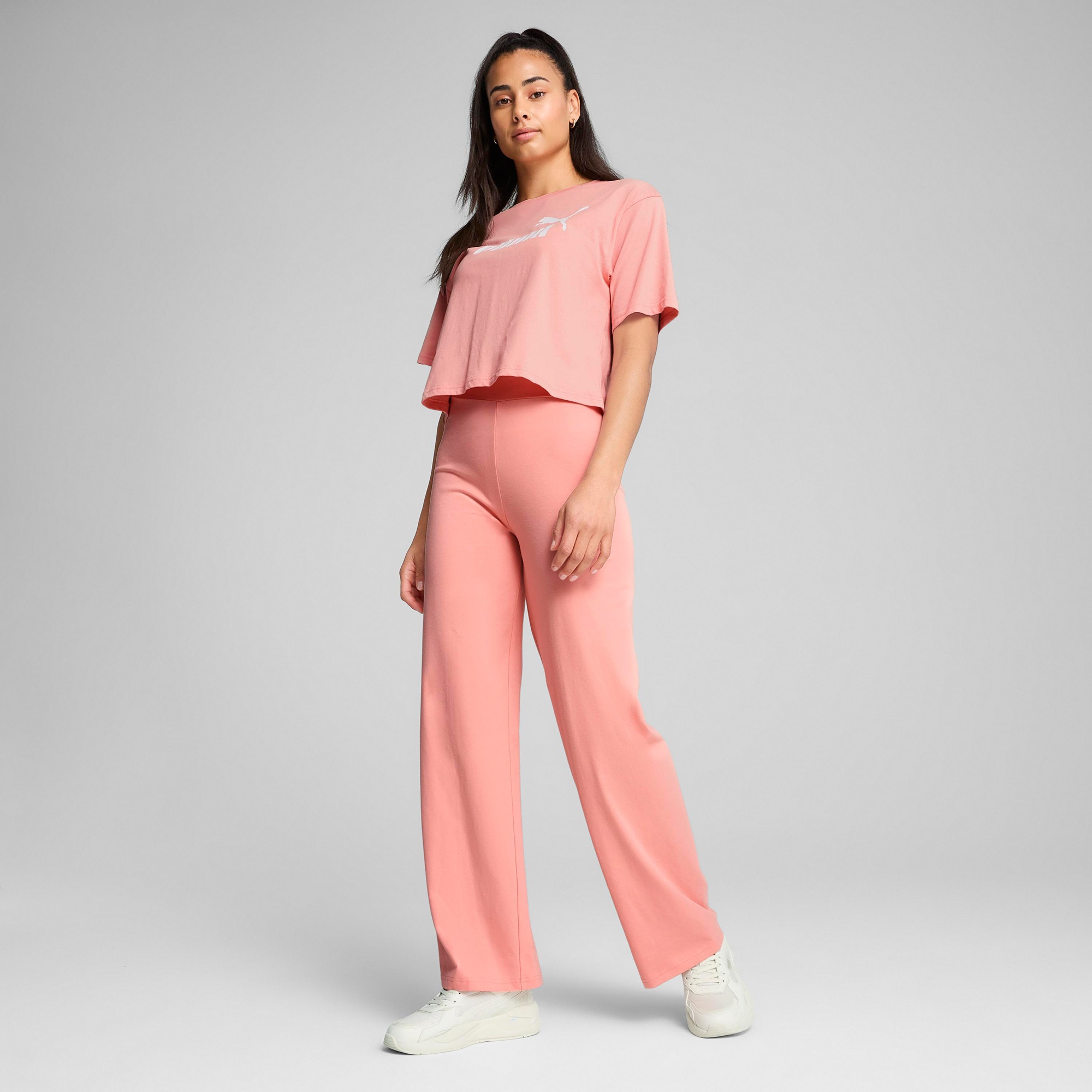 Puma Ess Cropped No 1 Logo Kadın Pembe T-Shirt