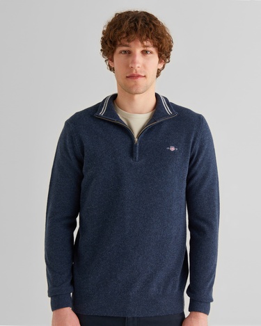  GANT Erkek Lacivert Regular Fit Yarım Fermuarlı Yün Kazak