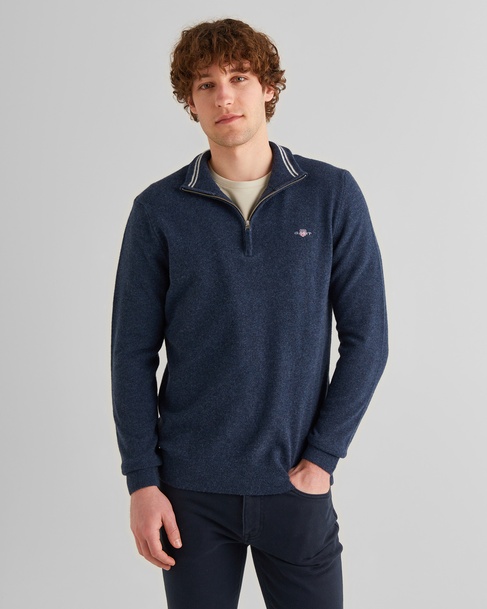  GANT Erkek Lacivert Regular Fit Yarım Fermuarlı Yün Kazak