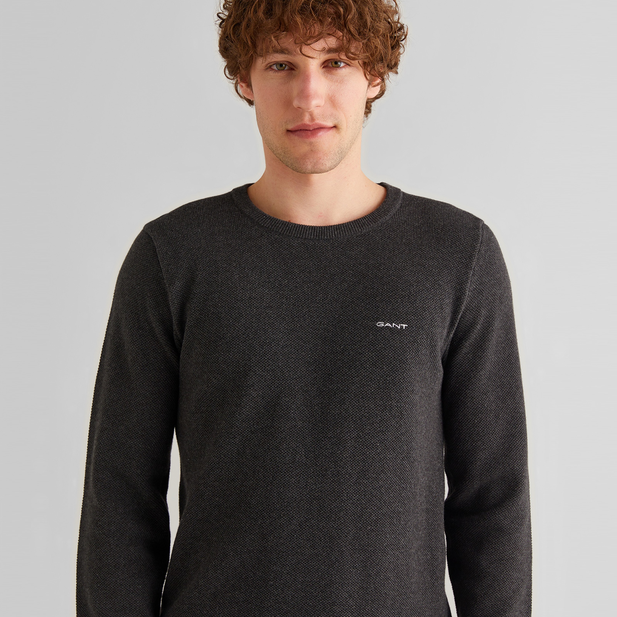 GANT Erkek Gri Regular Fit Bisiklet Yaka Kazak