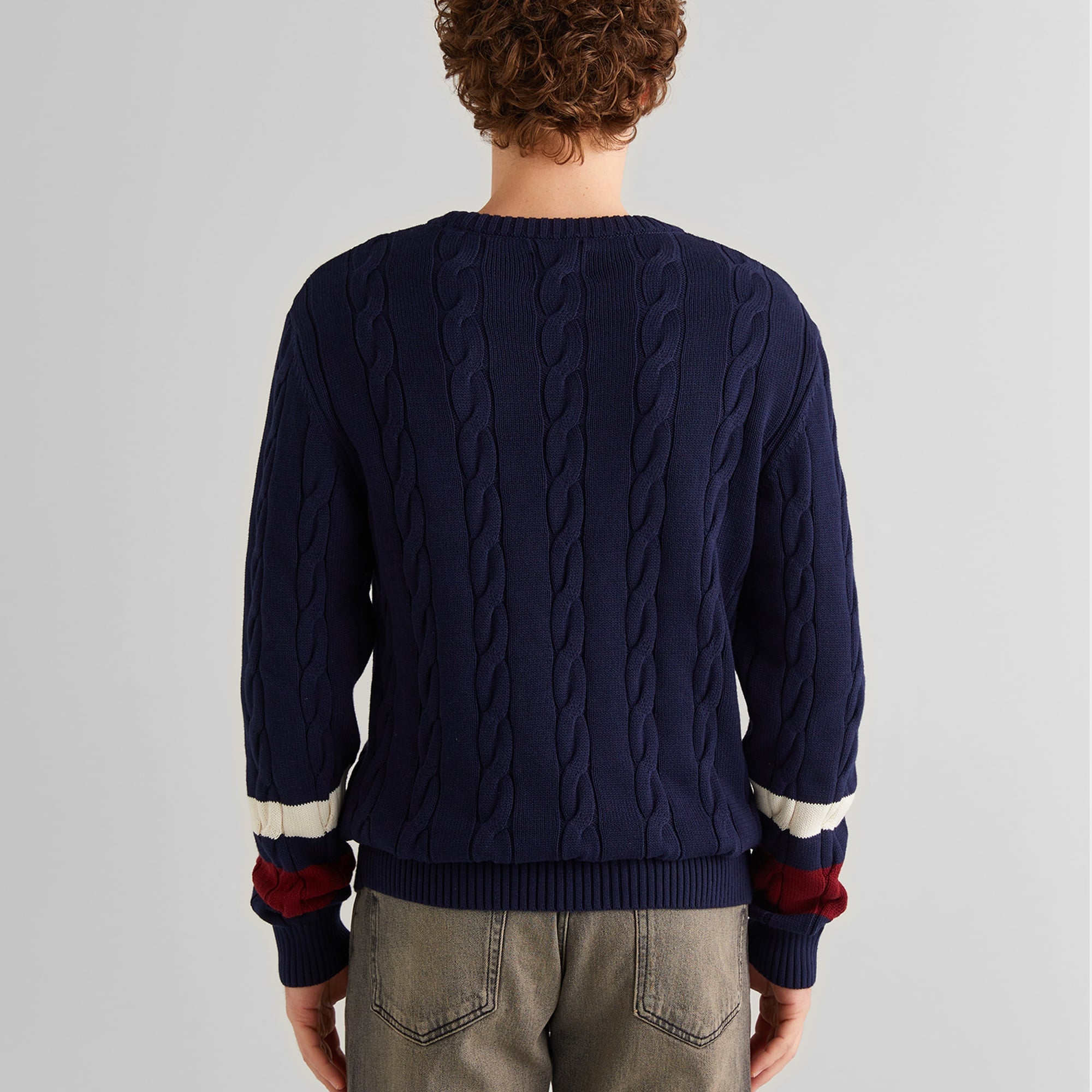 GANT Erkek Lacivert Relaxed Fit Bisiklet Yaka Renk Bloklu Örgü Kazak