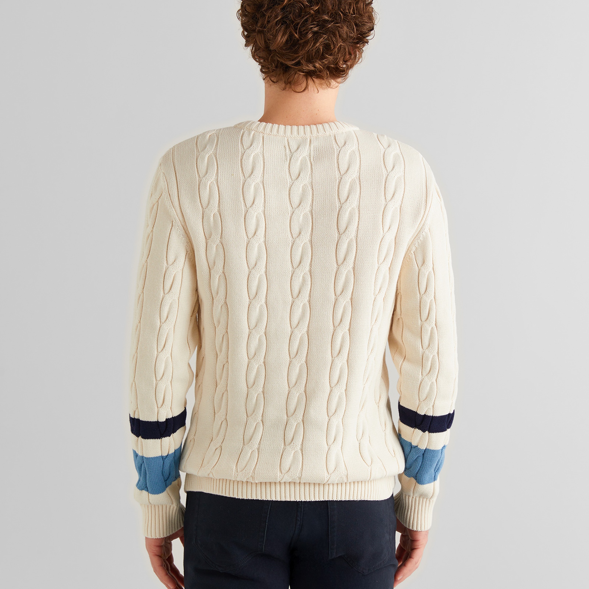 GANT Erkek Krem Relaxed Fit Bisiklet Yaka Renk Bloklu Örgü Kazak