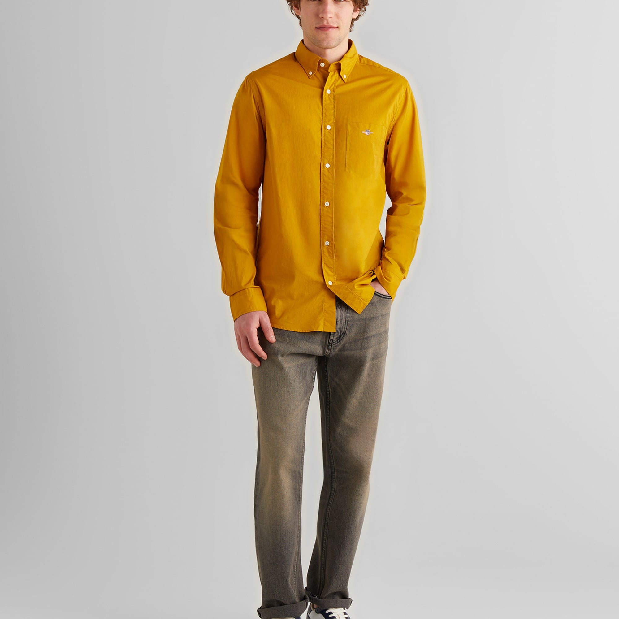 GANT Erkek Sarı Regular Fit Düğmeli Yaka Poplin Gömlek
