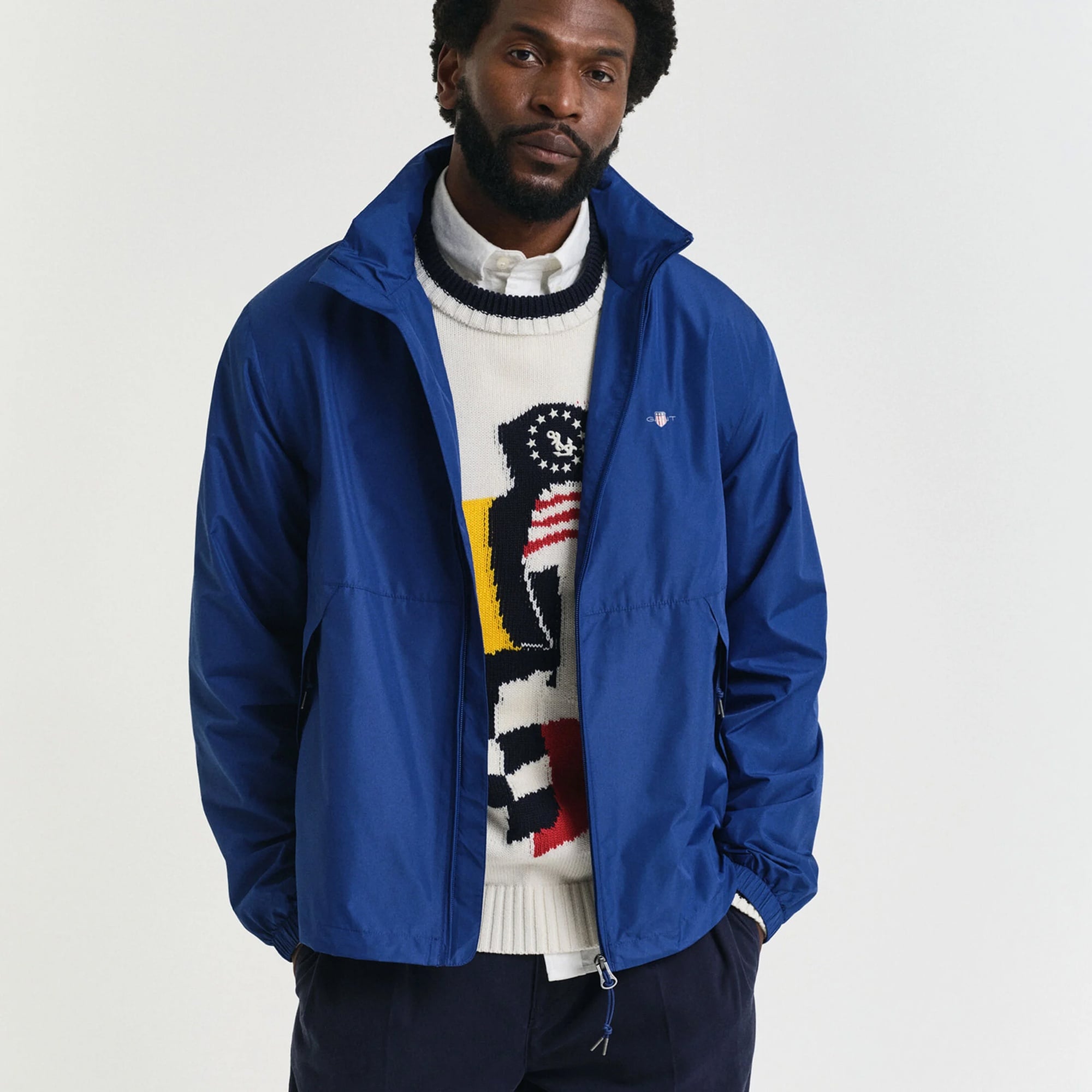 GANT Erkek Lacivert Regular Fit Kapüşonlu Rüzgarlık