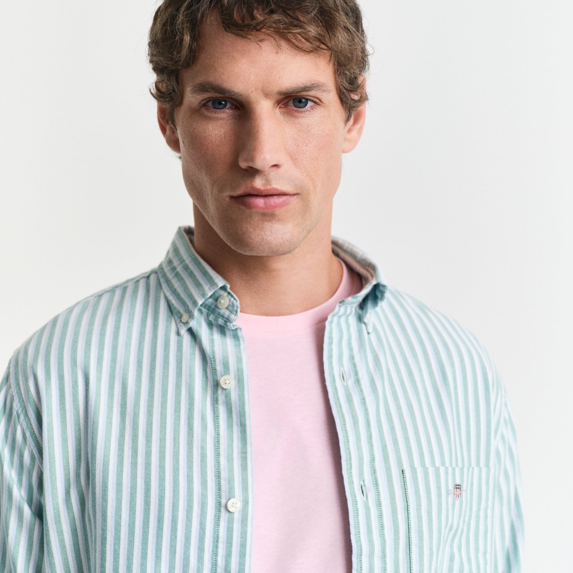 GANT Erkek Yeşil Regular Fit Düğmeli Yaka Çizgili Gömlek