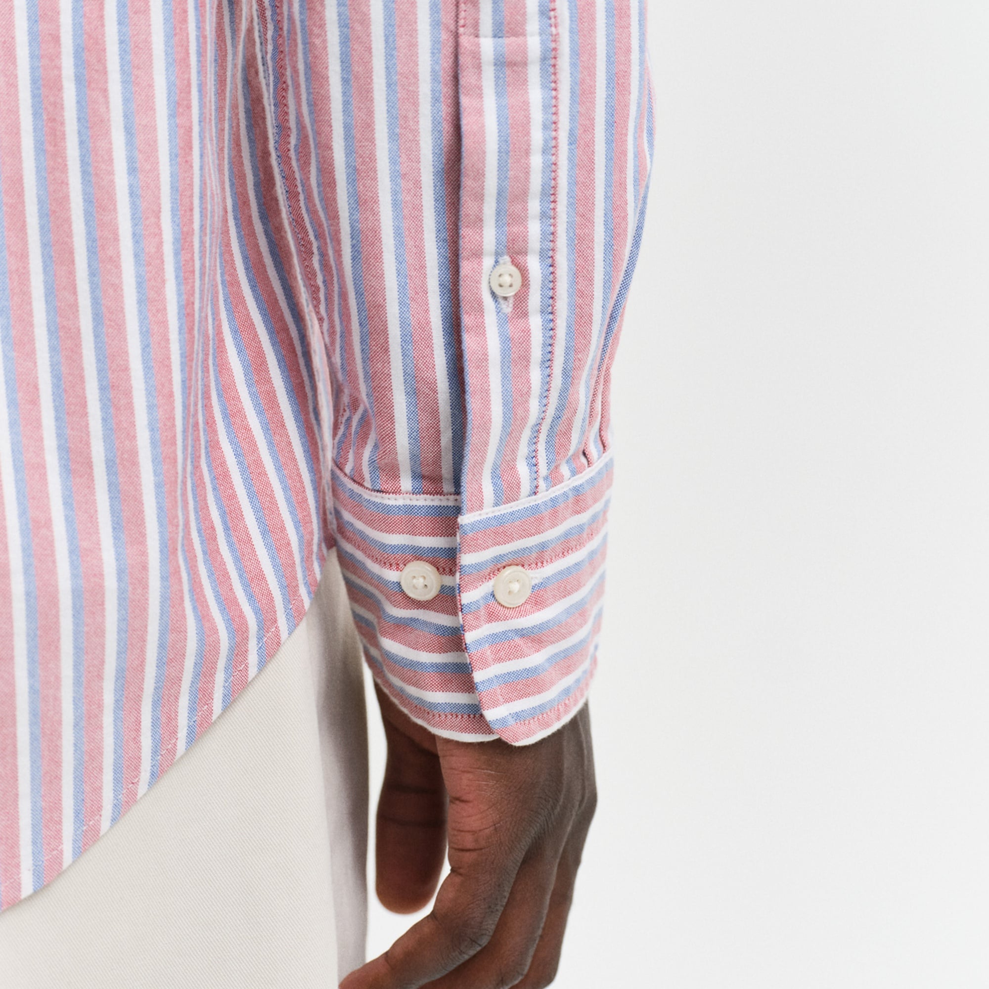 GANT Erkek Kırmızı Regular Fit Düğmeli Yaka Çizgili Gömlek