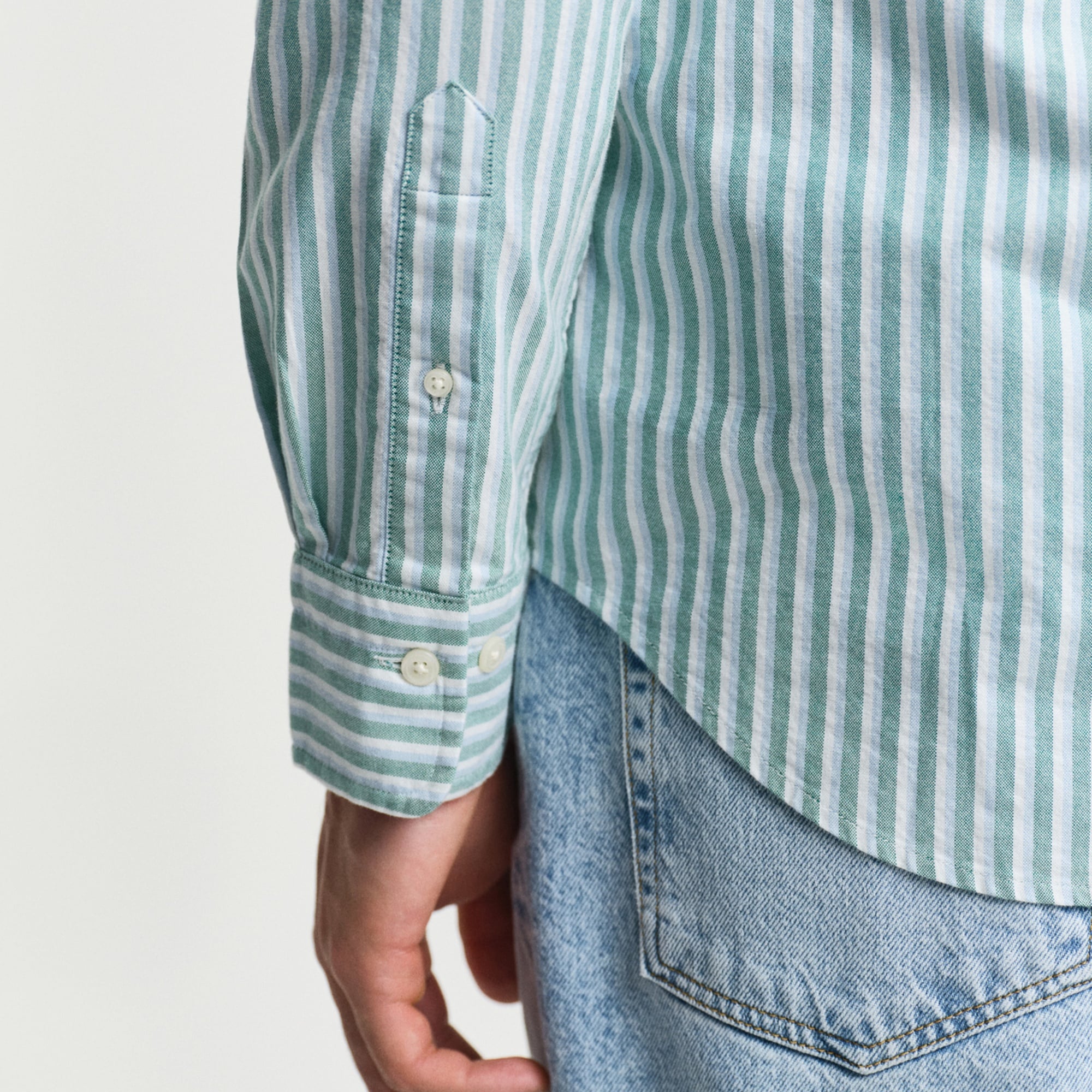 GANT Erkek Yeşil Regular Fit Düğmeli Yaka Çizgili Gömlek