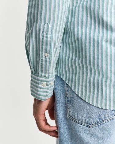  GANT Erkek Yeşil Regular Fit Düğmeli Yaka Çizgili Gömlek