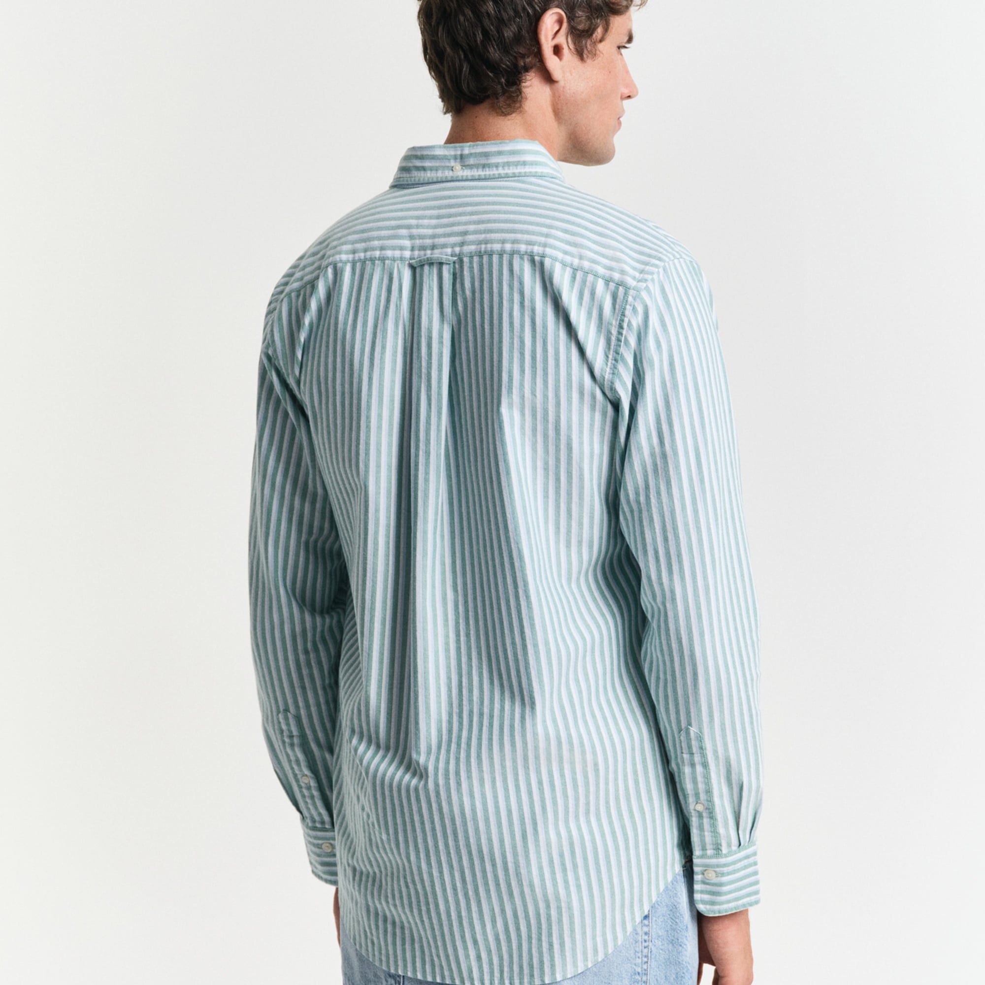 GANT Erkek Yeşil Regular Fit Düğmeli Yaka Çizgili Gömlek