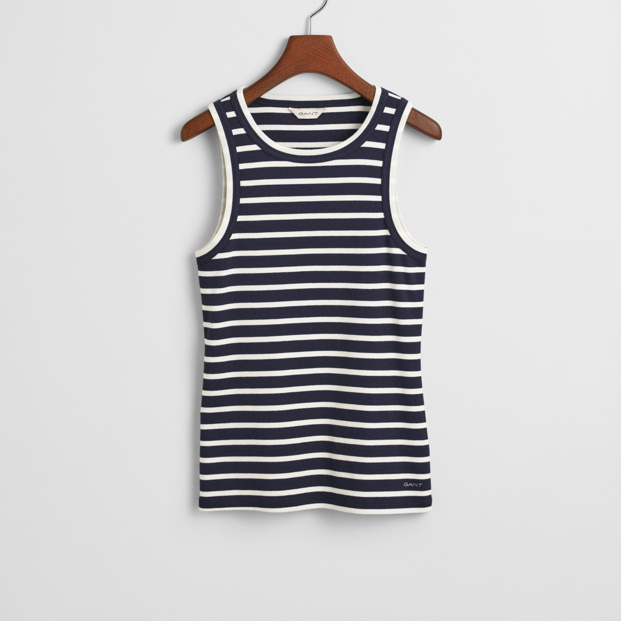 GANT Kadın Lacivert Regular Fit Bisiklet Yaka Çizgili T-Shirt