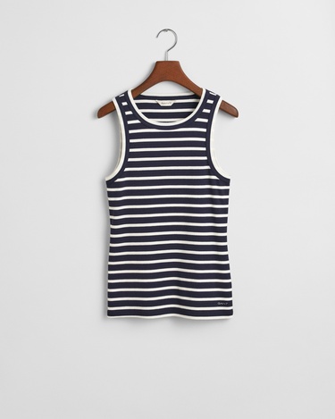  GANT Kadın Lacivert Regular Fit Bisiklet Yaka Çizgili T-Shirt