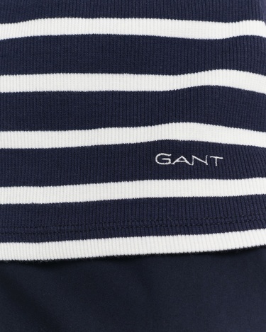  GANT Kadın Lacivert Regular Fit Bisiklet Yaka Çizgili T-Shirt