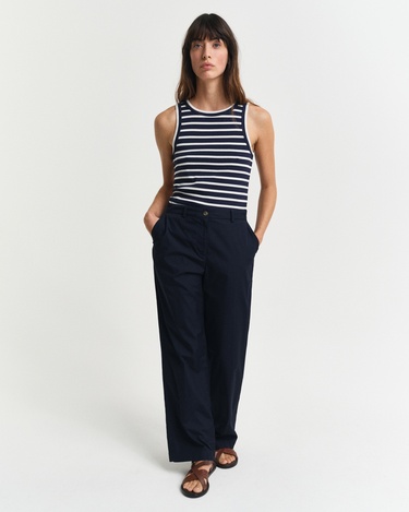  GANT Kadın Lacivert Regular Fit Bisiklet Yaka Çizgili T-Shirt