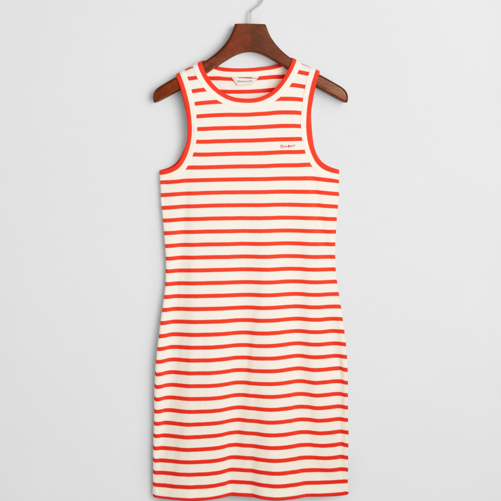 GANT Kadın Turuncu Slim Fit Bisiklet Yaka Çizgili Elbise