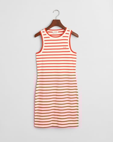  GANT Kadın Turuncu Slim Fit Bisiklet Yaka Çizgili Elbise