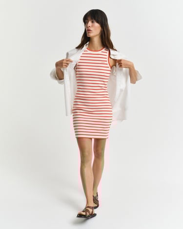  GANT Kadın Turuncu Slim Fit Bisiklet Yaka Çizgili Elbise