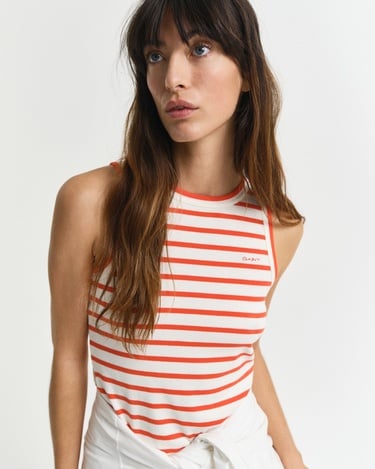  GANT Kadın Turuncu Slim Fit Bisiklet Yaka Çizgili Elbise