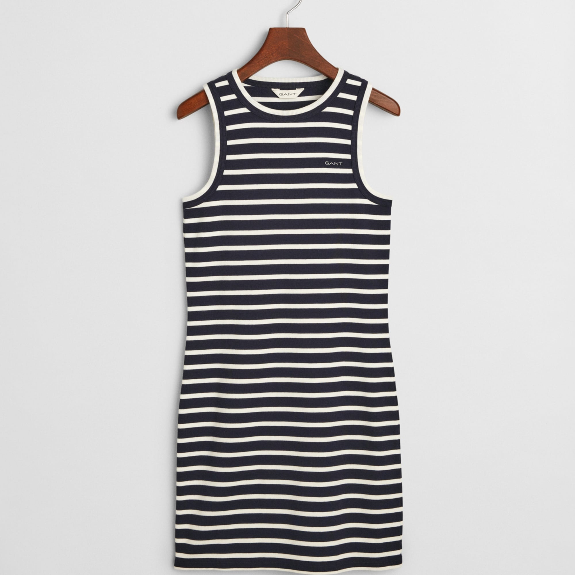 GANT Kadın Lacivert Slim Fit Bisiklet Yaka Çizgili Elbise