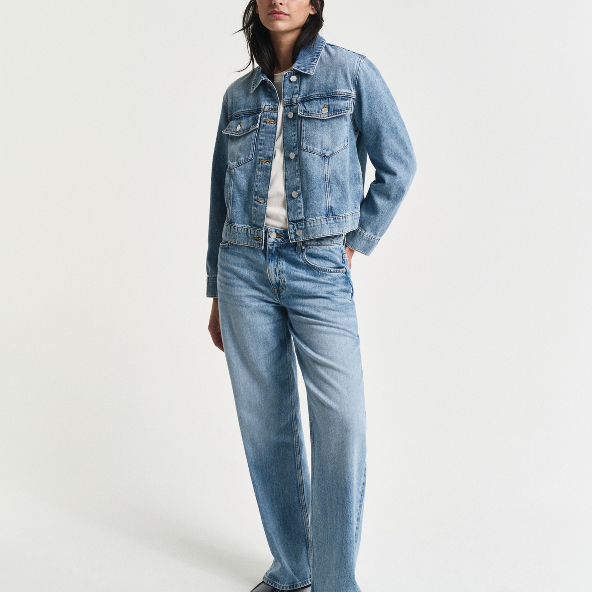 GANT Kadın Mavi Regular Fit Klasik Yaka Denim Ceket