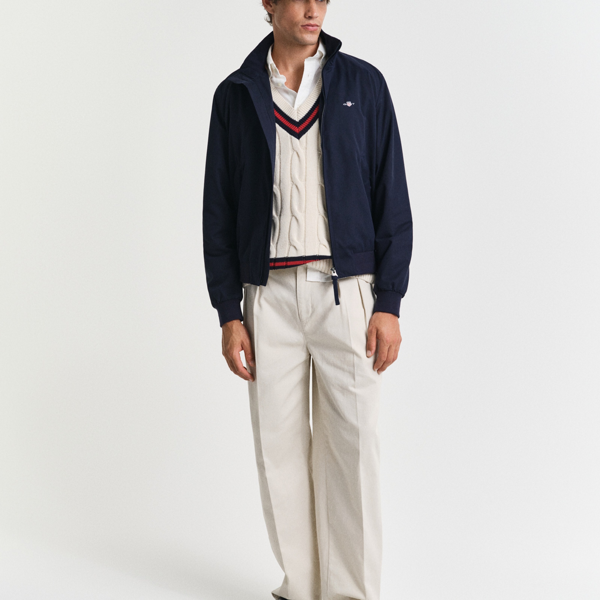 GANT Erkek Krem Relaxed Fit V Yaka Süveter