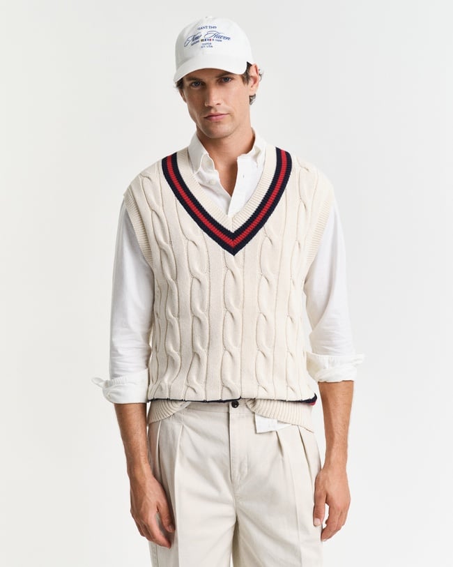  GANT Erkek Krem Relaxed Fit V Yaka Süveter