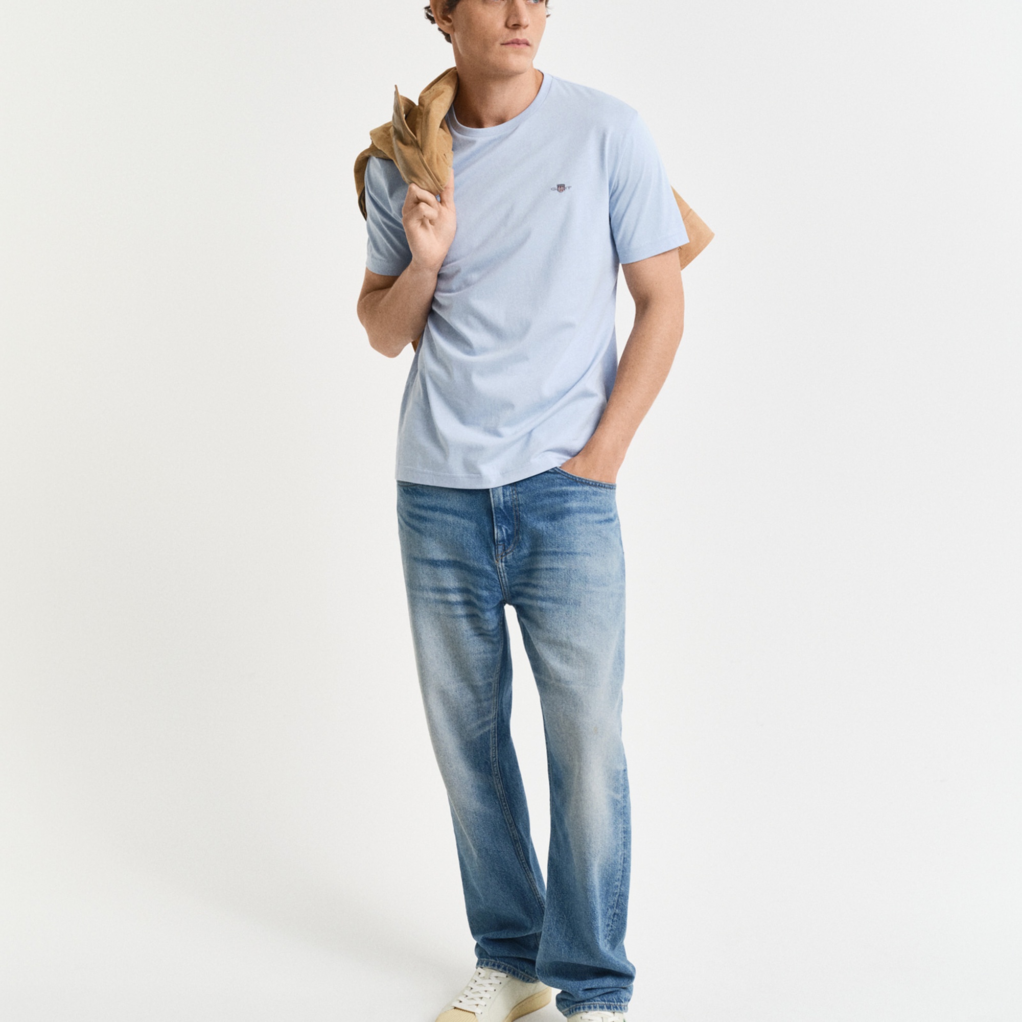 GANT Erkek Mavi Regular Fit Bisiklet Yaka T-Shirt