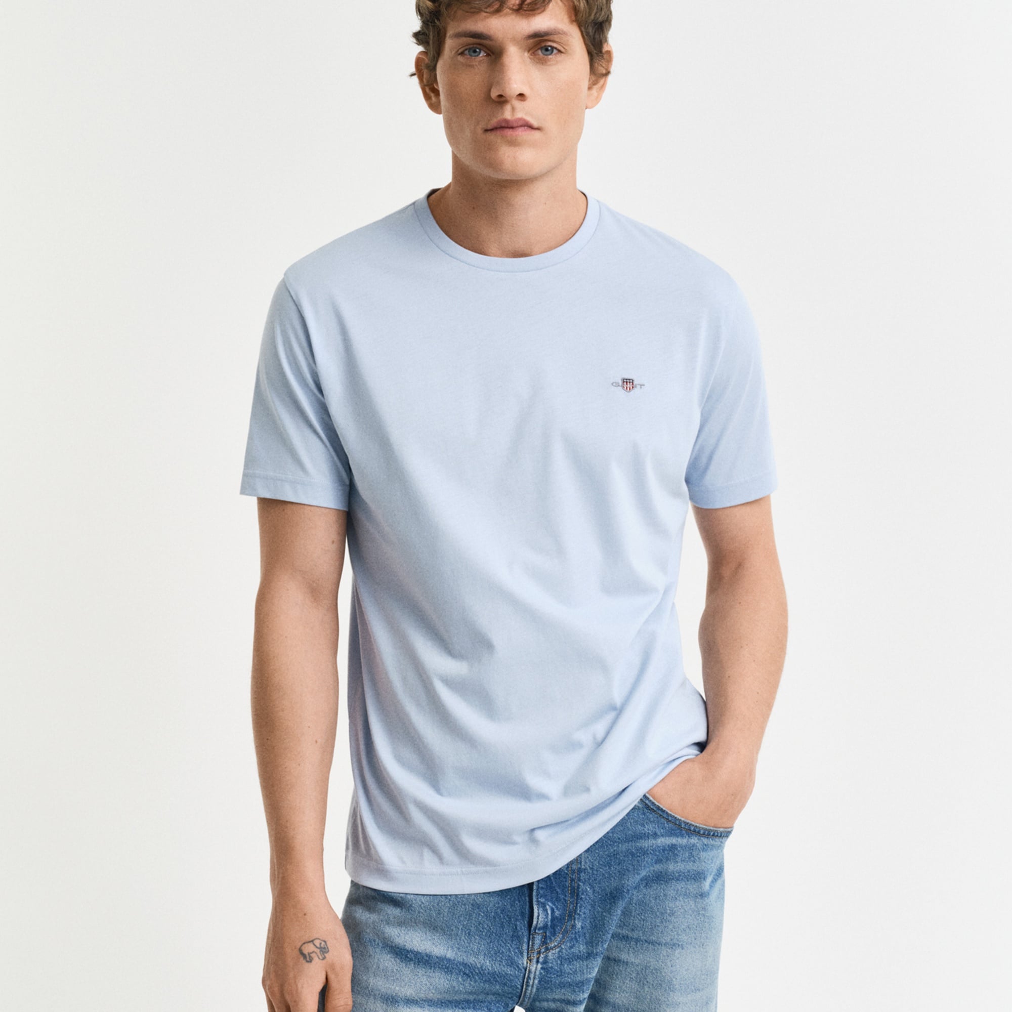 GANT Erkek Mavi Regular Fit Bisiklet Yaka T-Shirt