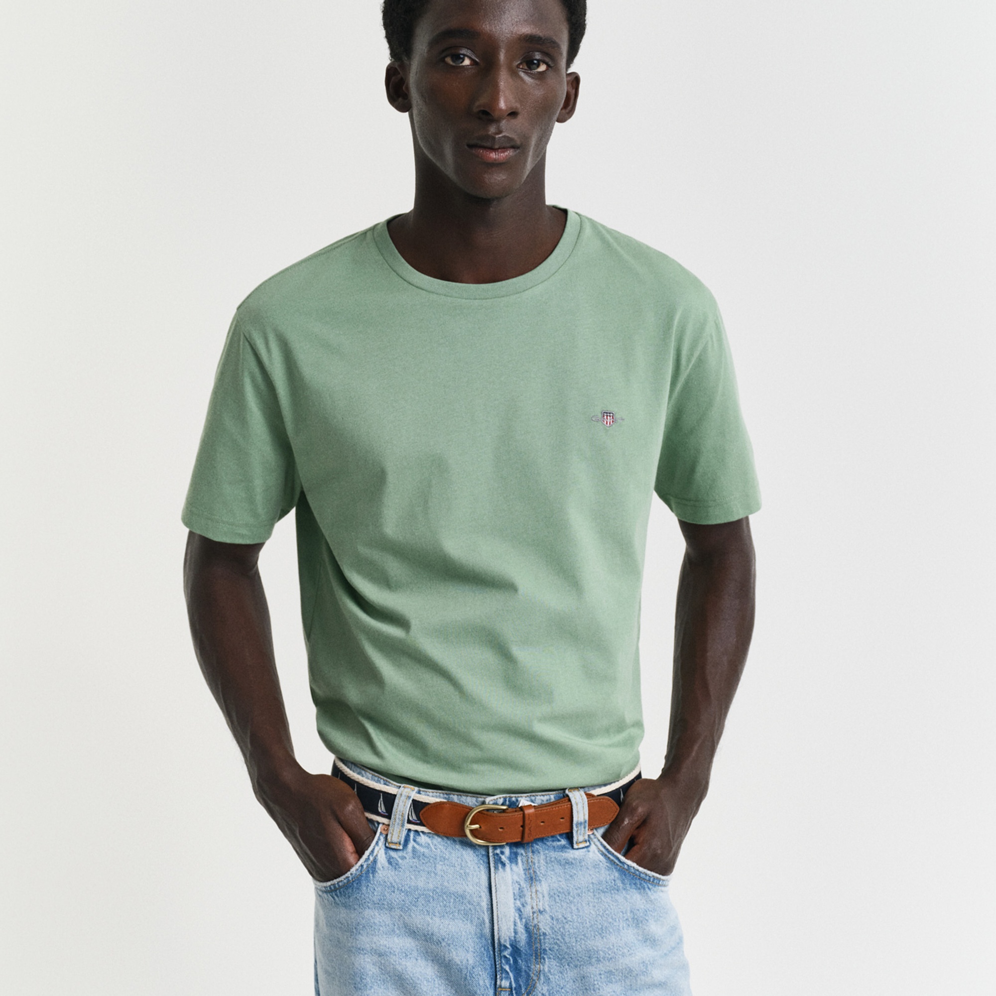 GANT Erkek Yeşil Regular Fit Bisiklet Yaka T-Shirt