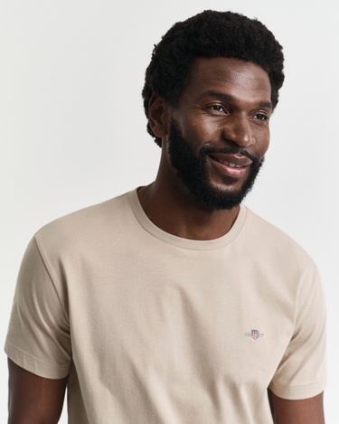  GANT Erkek Bej Regular Fit Bisiklet Yaka T-Shirt