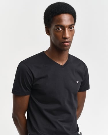  GANT Erkek Siyah Slim Fit V Yaka T-Shirt